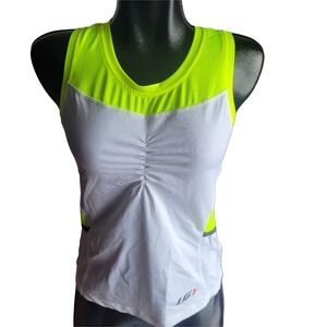 Louis Garneau Neon Yellow and White Athletic Sleeveless Cycling Jersey Top M
